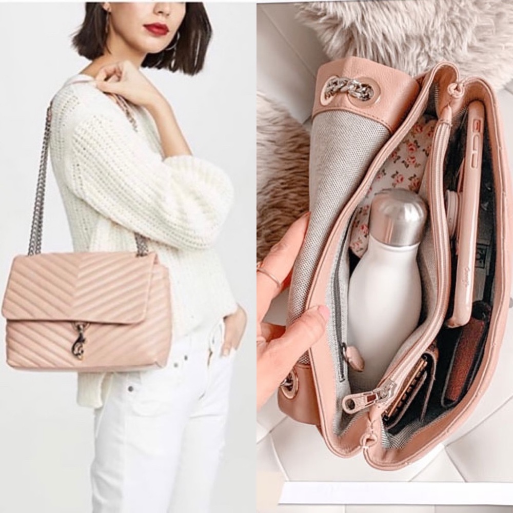 Rebecca Minkoff Edie Quilted Leather Flap Shoulder Bag  in Color Doe/Soft Pink